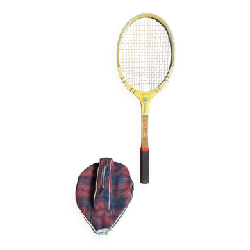 Old tennis racket gauthier & fils andré dupont wood + cover #e