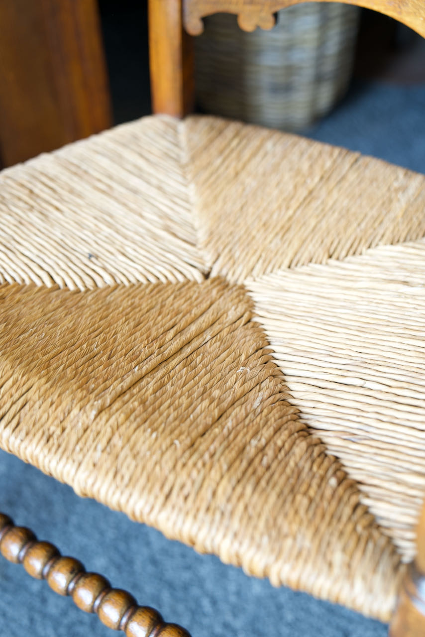 Arts & crafts solid oak ladder back occasional chair with rush seat