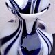 Murano glass vase, marbled navy blue, white and translucent.