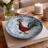 Large hollow ceramic dish signed Oliva – relief rooster decoration –