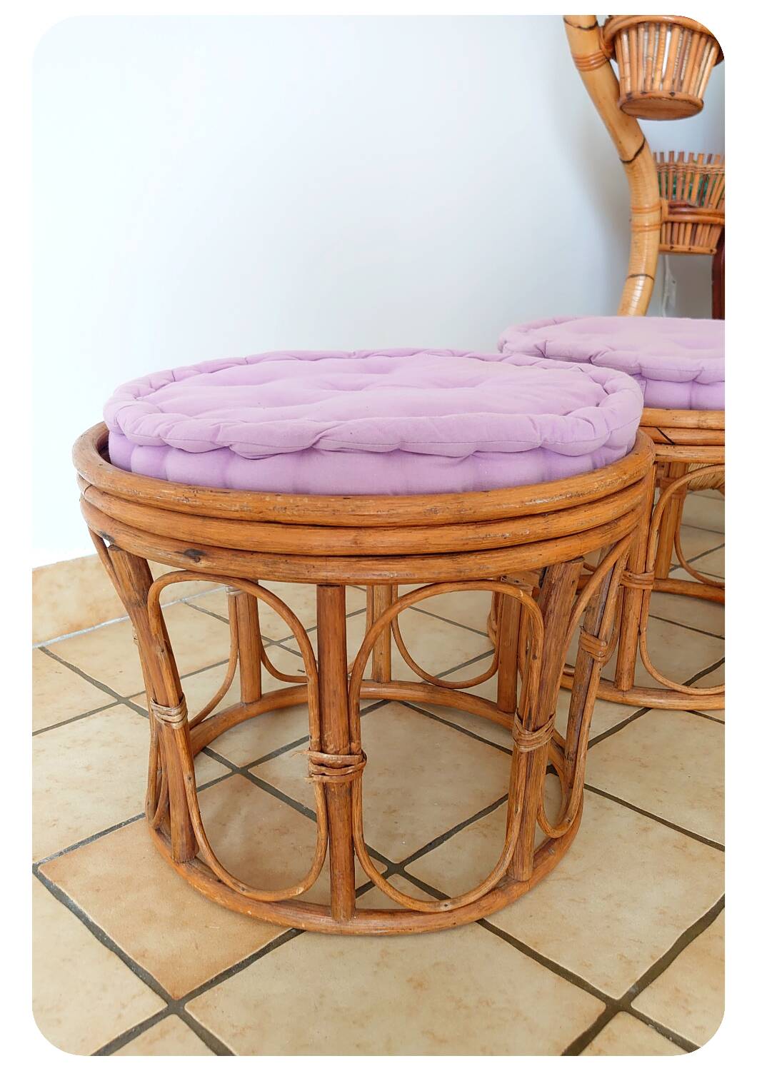 Tabourets en bambou avec coussin