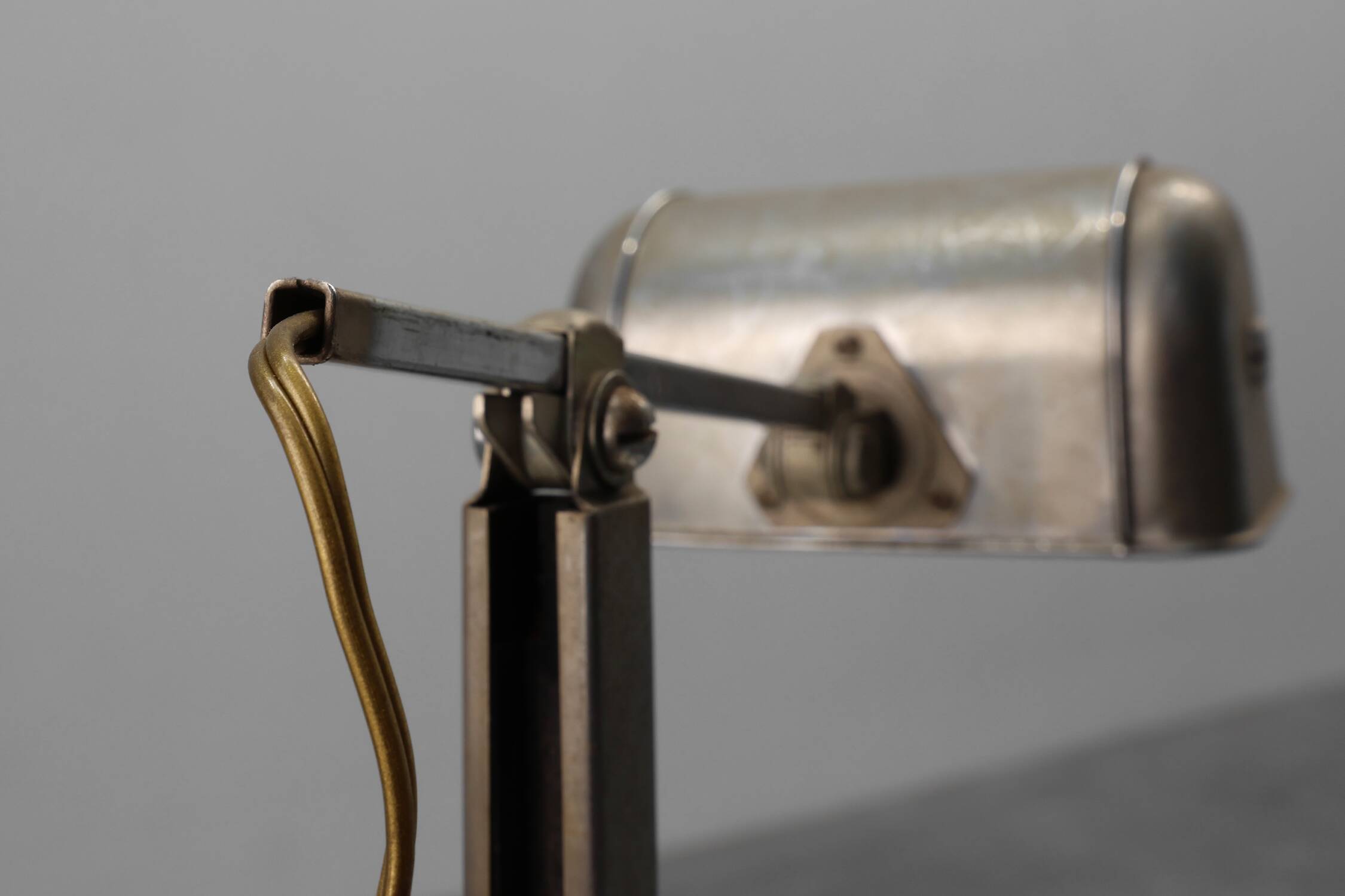 Art Deco Industrial metal and travertine Desk Lamp, Belgium 1930s