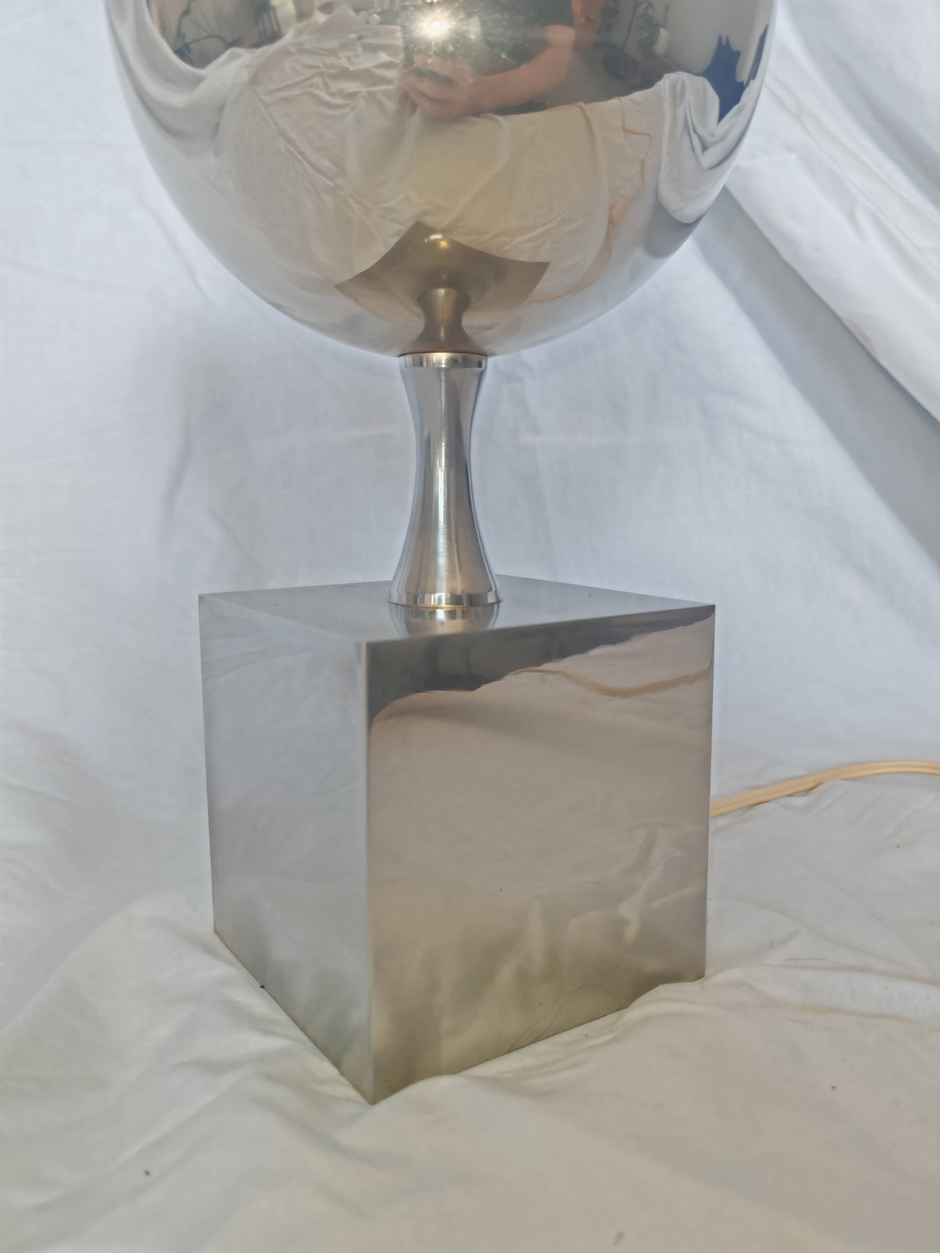 Pied de lampe Philippe Barbier, inox, 1970