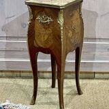 Louis XV style bedside table in rosewood and oak from the 70s with marble top