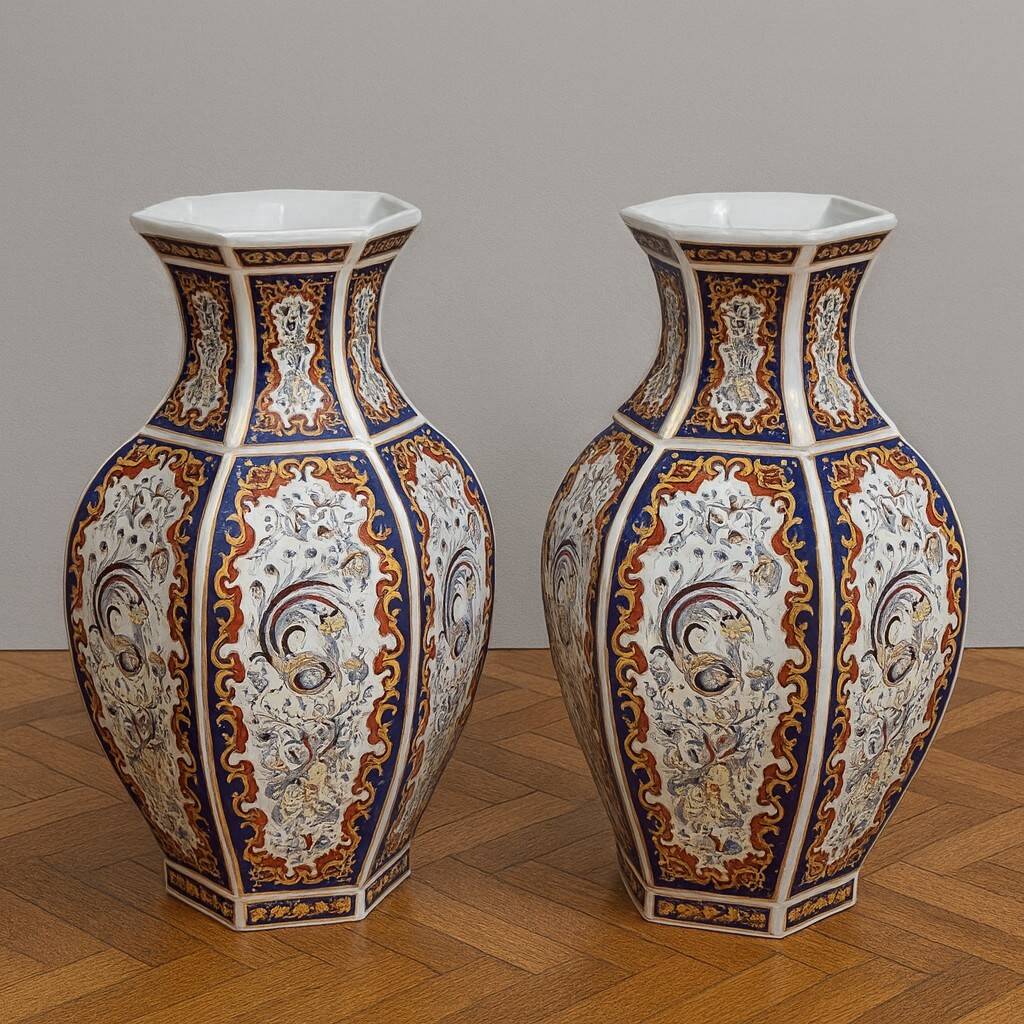 Pair of baluster vases in Imari porcelain