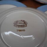 Set of 6 flat plates l'Amandinoise blue and gold outline 7885