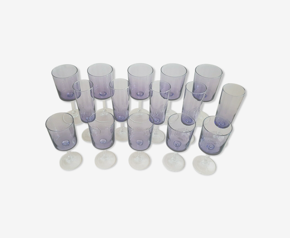 15 verres à pied vintage Luminarc couleur violet parme (eau, vin, champagne)
