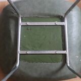 Three green skai chairs with chrome feet