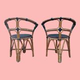 Pair of bistro chairs in bamboo and two-tone weaving