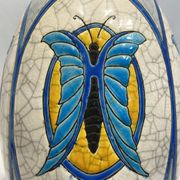 Rare ART DECO vase with polychrome butterfly decoration.signed Boch Frères Keramis (BFK)La Louvière Belgiq