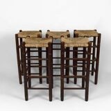 Set of 5 bar stools in the style of Charlotte Perriand, Mid-Century, France