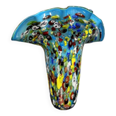 Venice circa 1980: Large "octopusy" vase in millefiori glass with a blue background