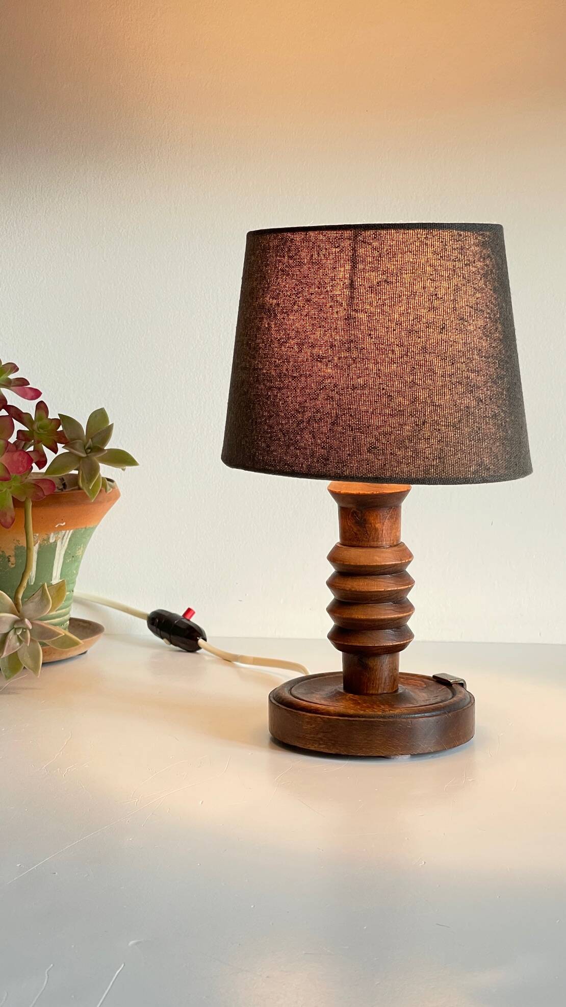Vintage Charles Dudouyt Style Wooden Lamp