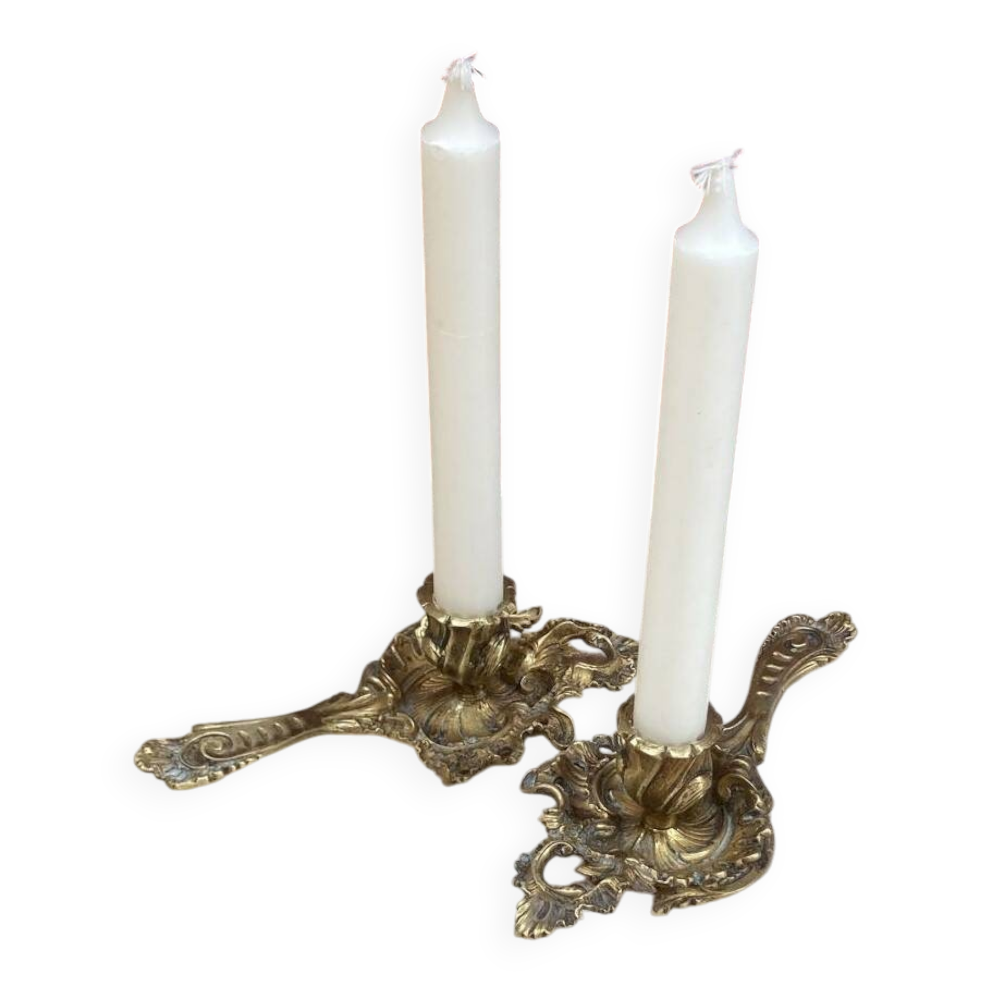 Pair of hand candlesticks / bronze candle holders