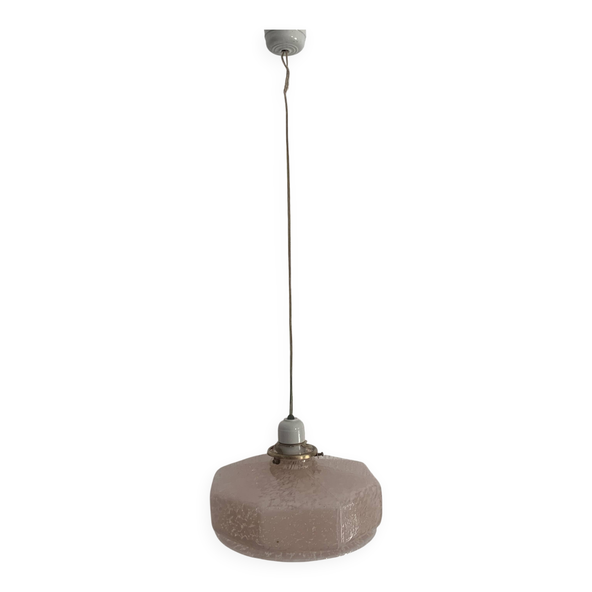 Suspension vintage 1930 verre rose nuagée lustre - 60 cm