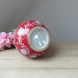 Old Large Vase in Worked Red Ceramic with Folral and Arabesque Pattern