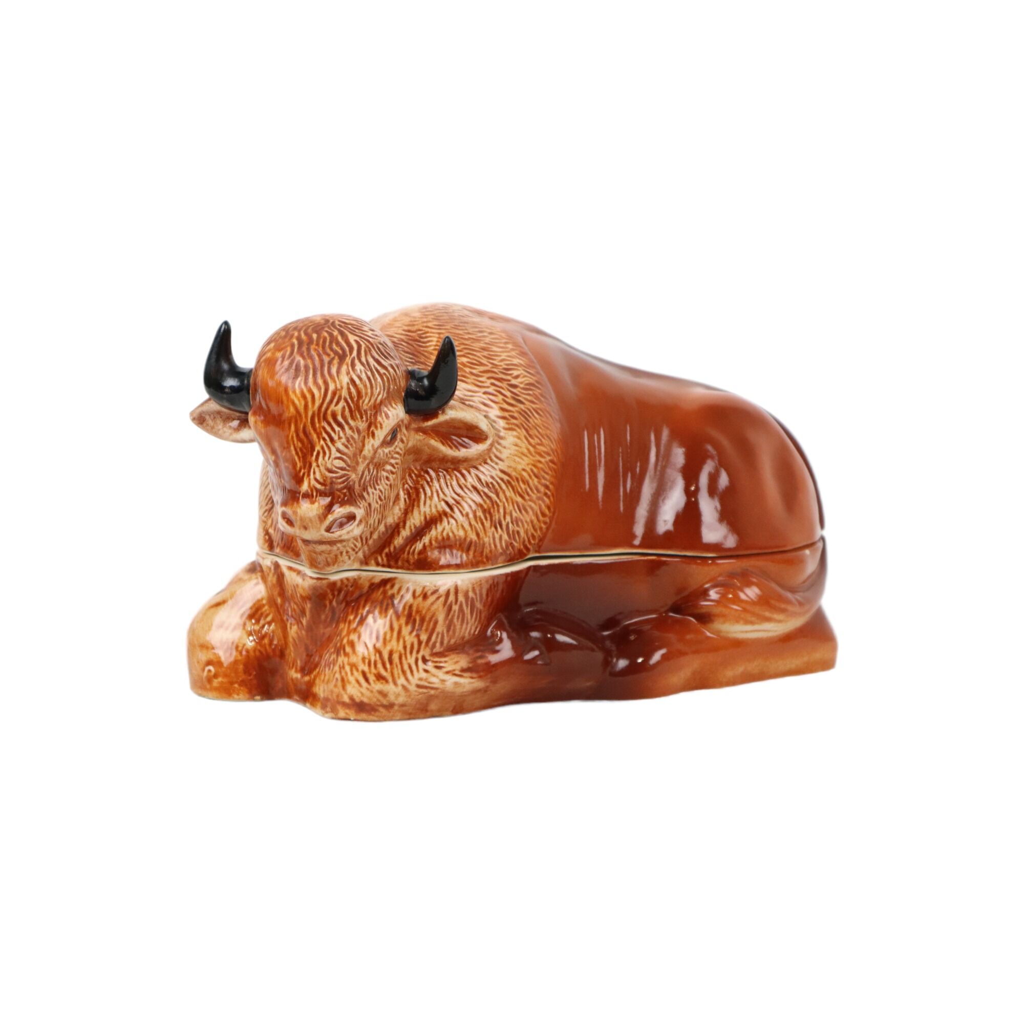 Sixties michel caugant bison tureen pâté mold glazed earthenware 25cm