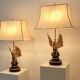 Pair of large Belgian brass carved eagle table lamps