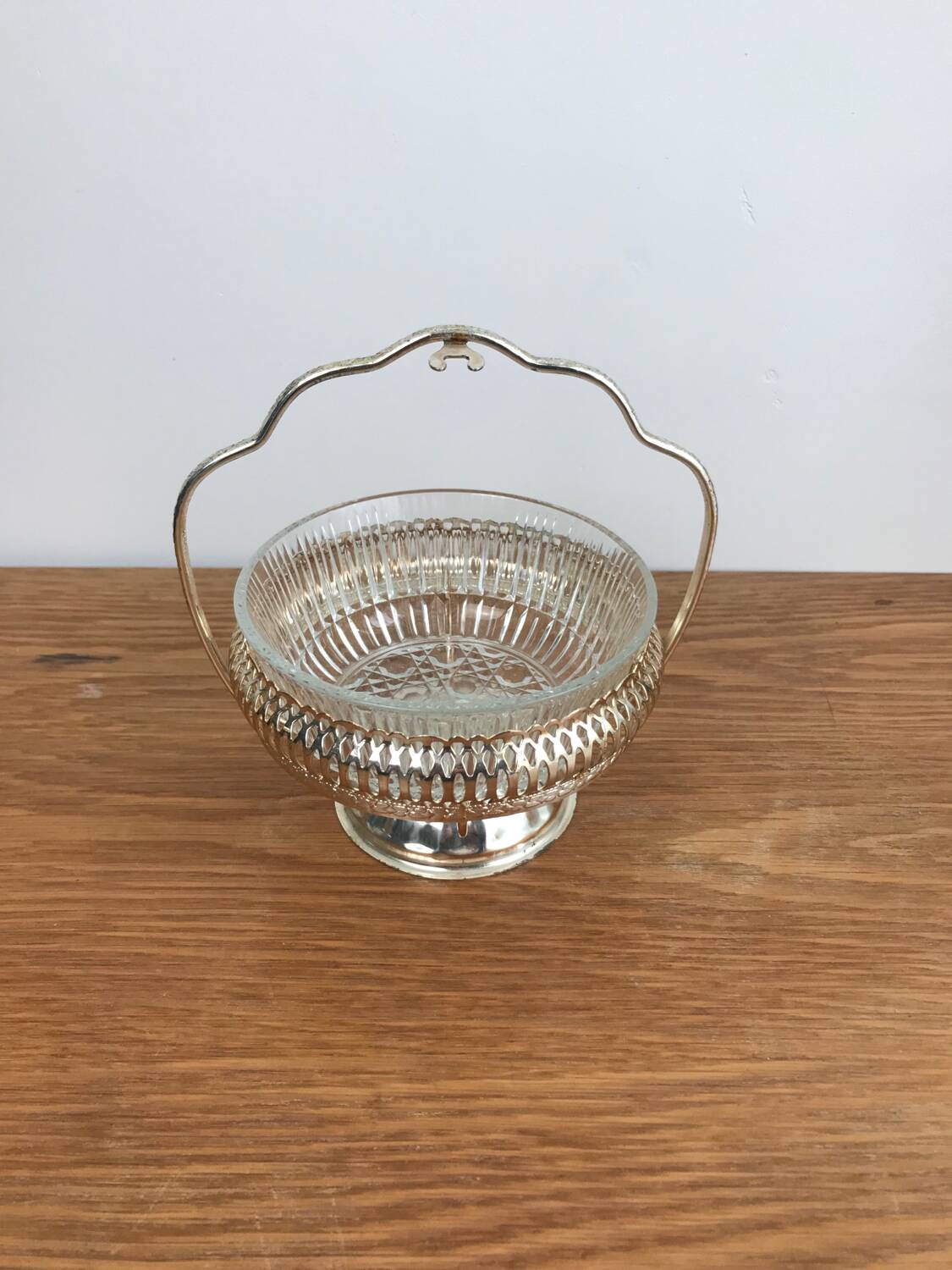 Vintage English Metal and Glass Sugar Bowl / Jam Bowl