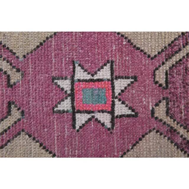 1970s Turkish Hand-Knotted Wool Cotton Purple Runner Rug 102x373