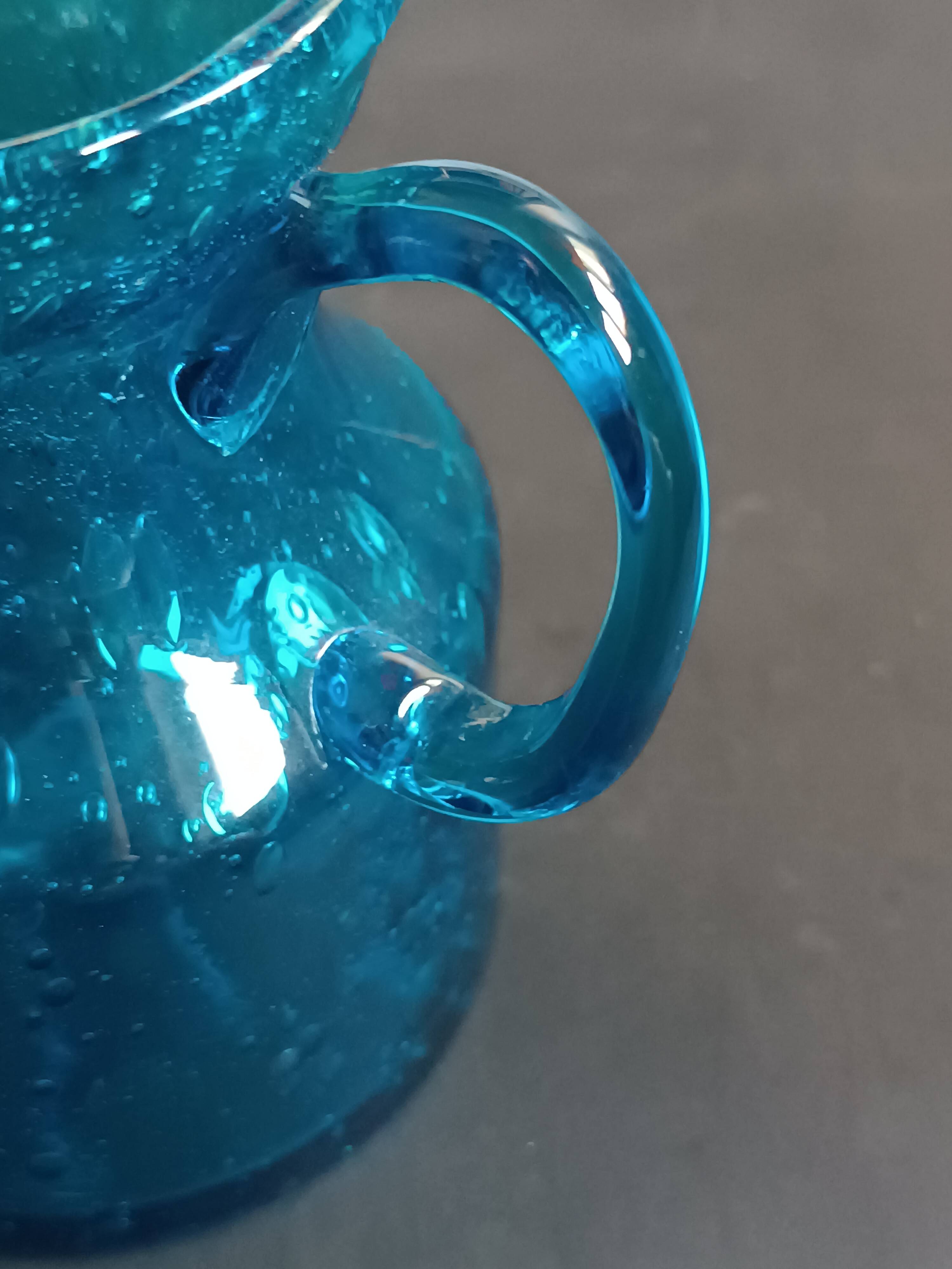 Blue bubbled glass vase Top Design Italy 1970