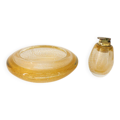 Set de fumeur en Murano cendrier et briquet Tommaso Barbi 1980