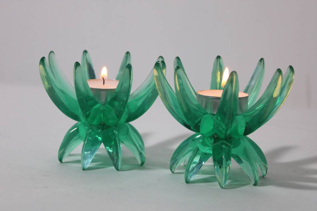 Friedel Lotus Lucite candle holders Germany 1960 x3