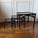 Bamboo and smoked glass nesting coffee tables