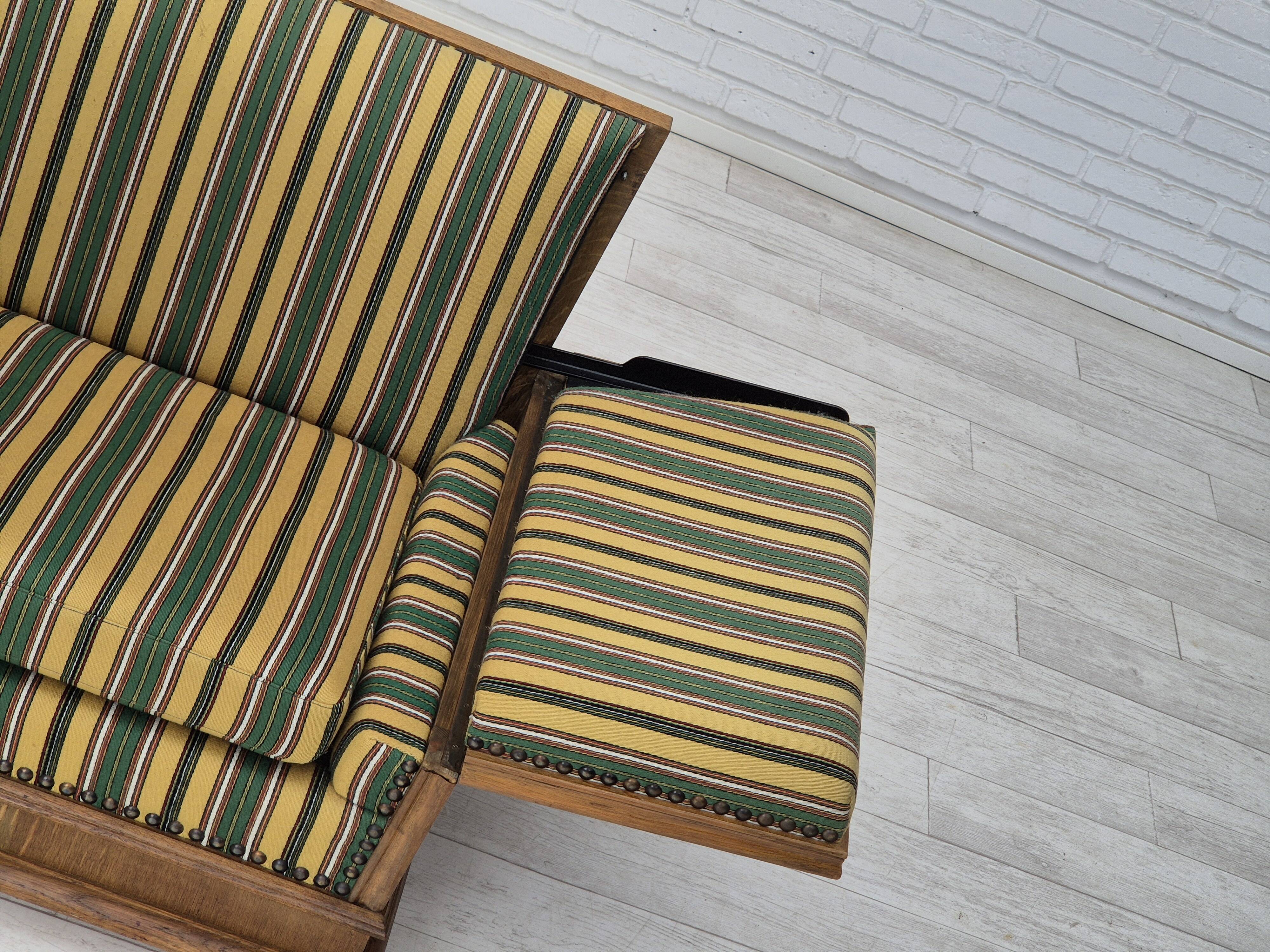 1960s, Danish drop arm sofa, furniture wool, oak wood, orginal condition.