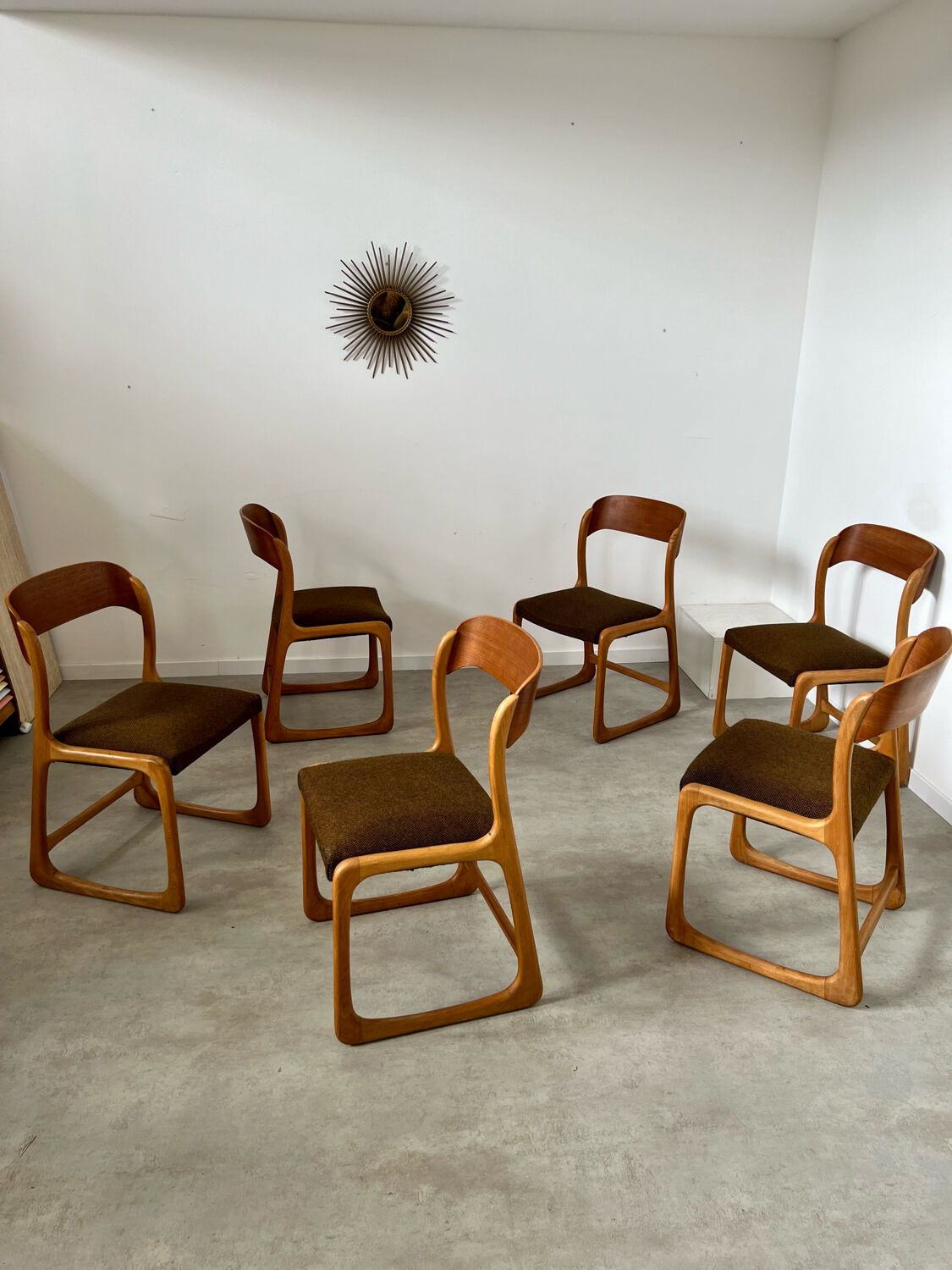 Set of 6 wooden chairs sled baumann vintage / year 60
