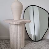 Alpha side table irregular natural travertine ribbed foot