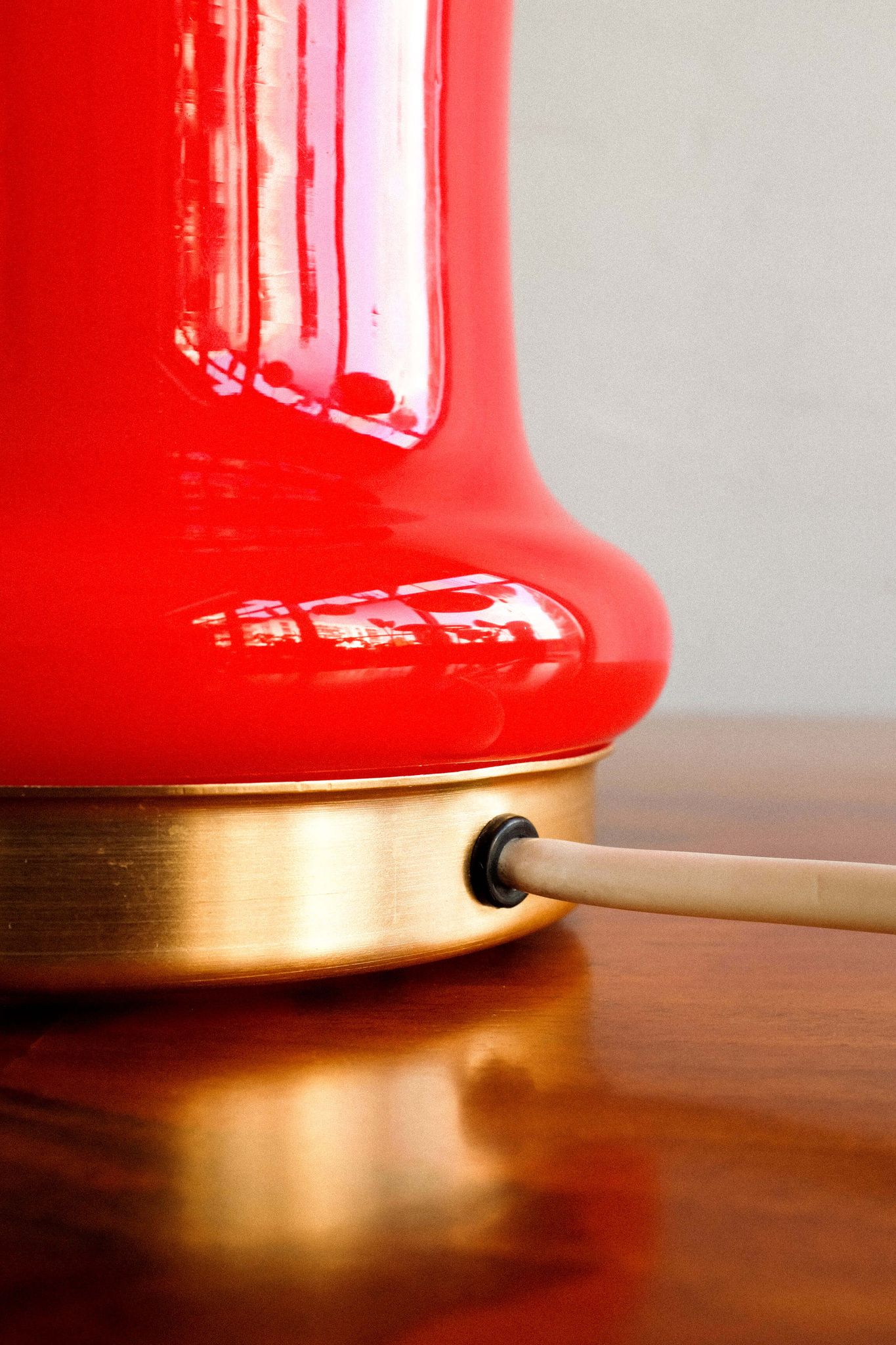 Space age czechoslovak opaline red glass table lamp, 1970s