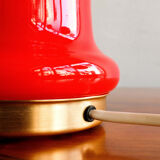 Space age czechoslovak opaline red glass table lamp, 1970s