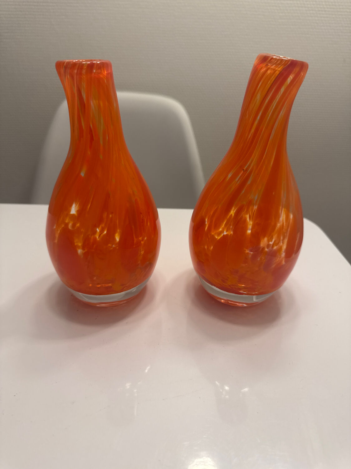Pair of vintage blown glass vases in orange – Murano style – years