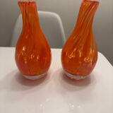 Pair of vintage blown glass vases in orange – Murano style – years