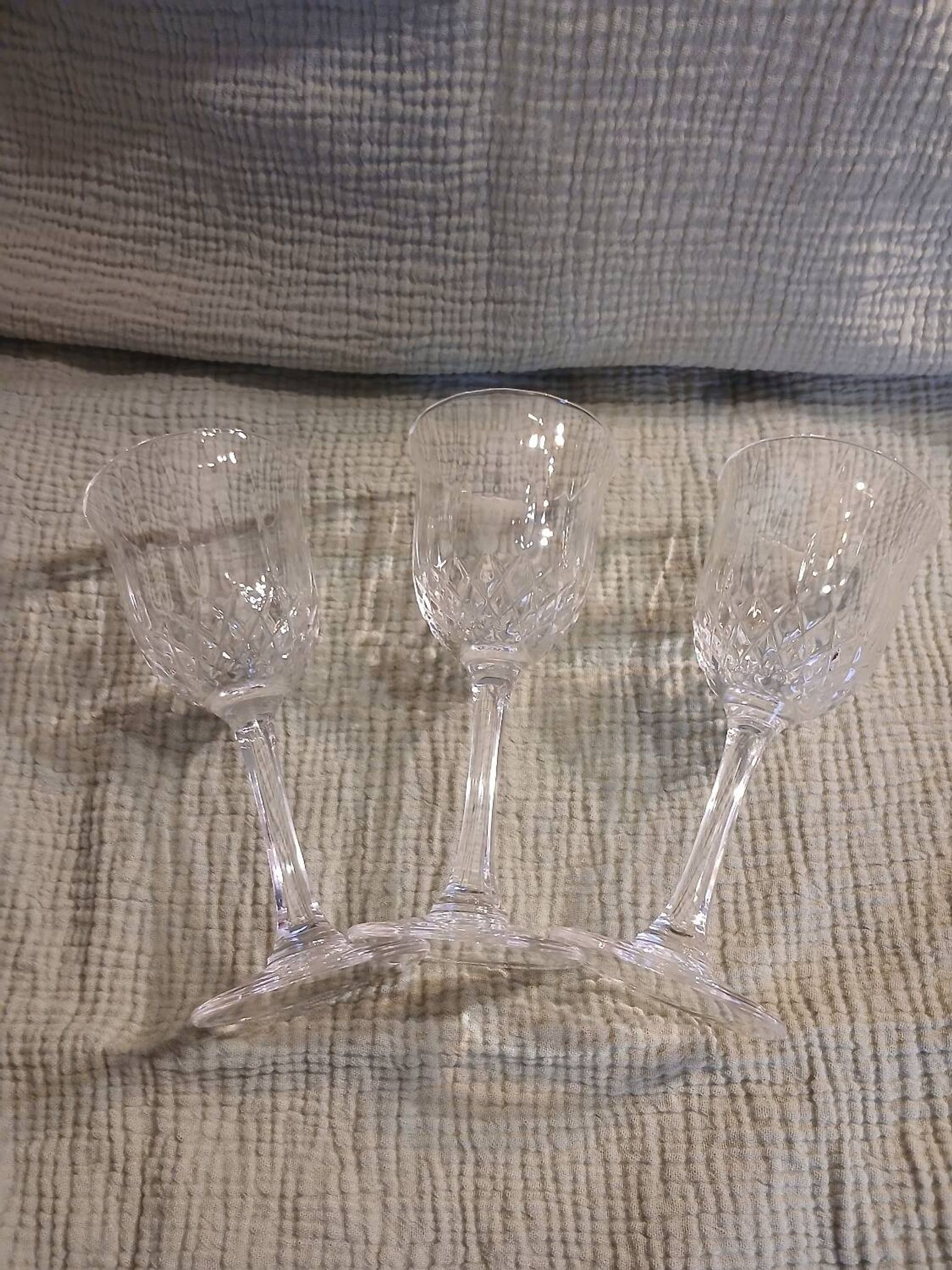 3 antique crystal stemmed glasses