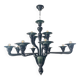Contemporary Translucent Green-Petrol Glass Chandelier