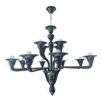 Contemporary Translucent Green-Petrol Glass Chandelier