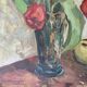 Vintage Still life with Tulips and apple, Oil Painting signed by M. Jonsson