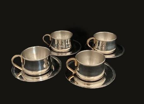 Set of 4 cups and their saucer "Inoxry" Italy