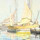 Oil Painting on Hardboard “Trawler and Tuna Boats”, signed G.Lhermitte – Mid 20th century