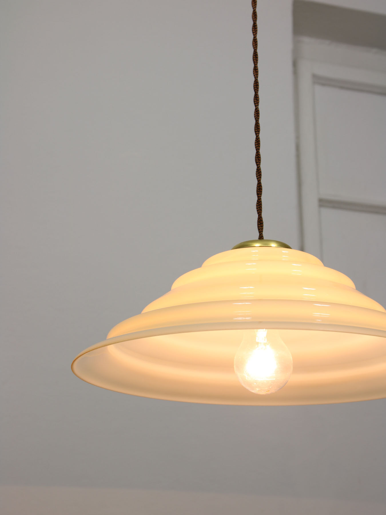 Mid-century Yellow Glass & Brass Pendant Lamp