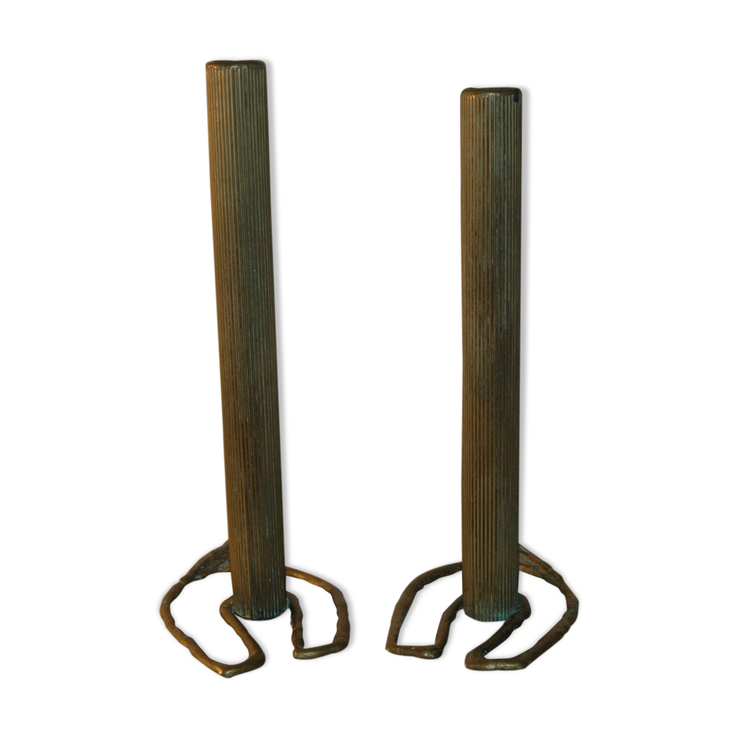 2 horseshoe candlesticks in solid brass  signed Durand