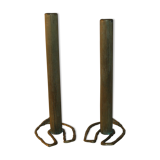 2 horseshoe candlesticks in solid brass  signed Durand