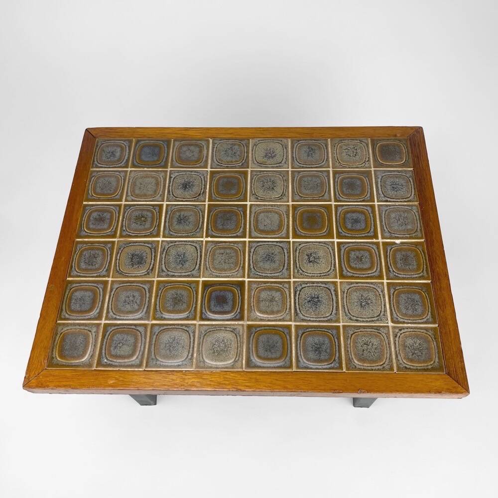 Side table in wood, ceramic and metal from the 70s