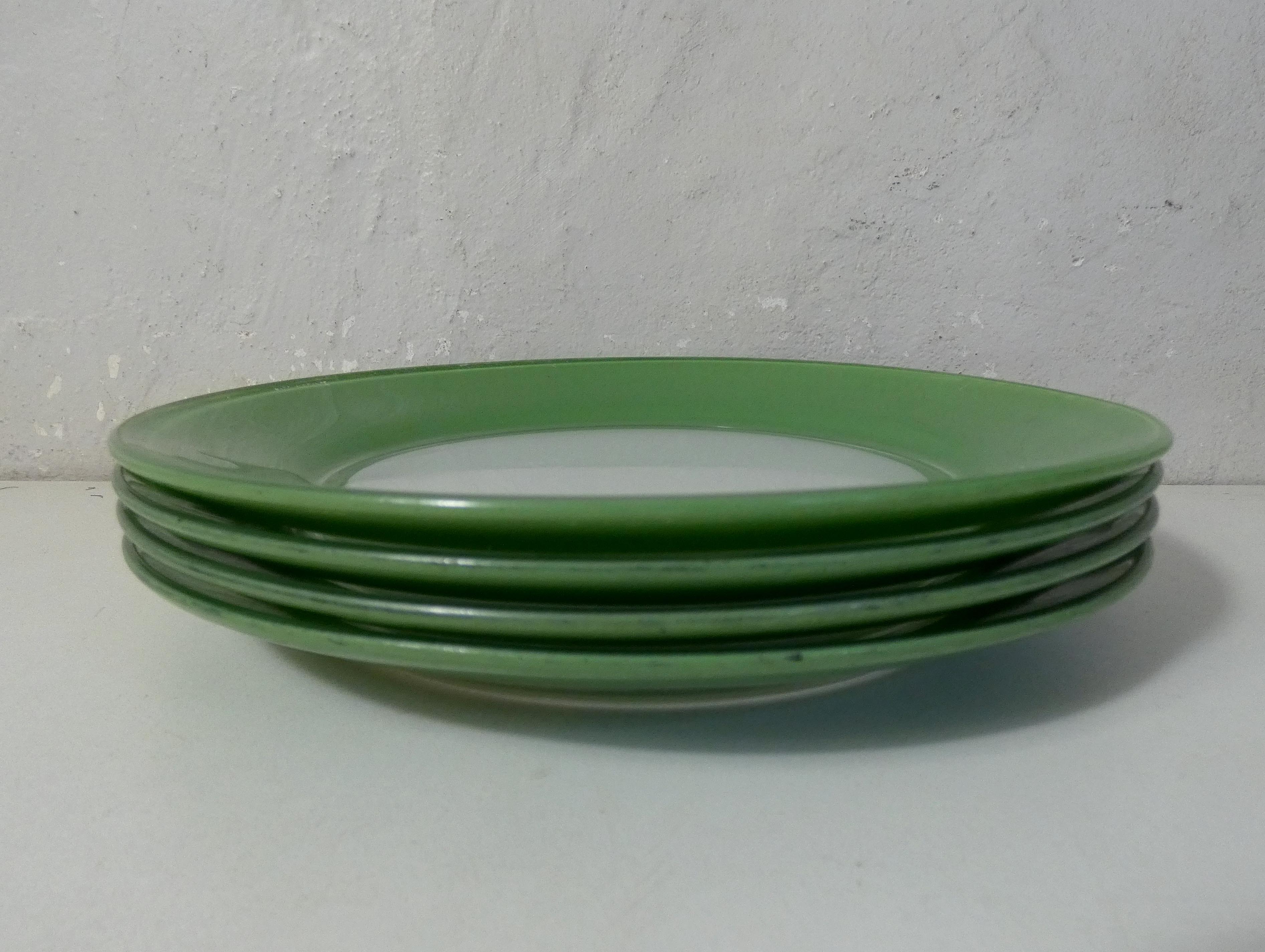 4 flat plate Duralex green Vintage