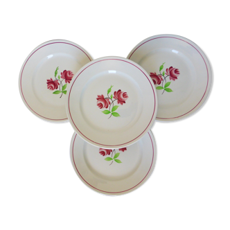 4 assiettes plates K et G Luneville modèle Rose Mai