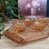 Rosaline service in pink glass with a diamond tray and four bowls