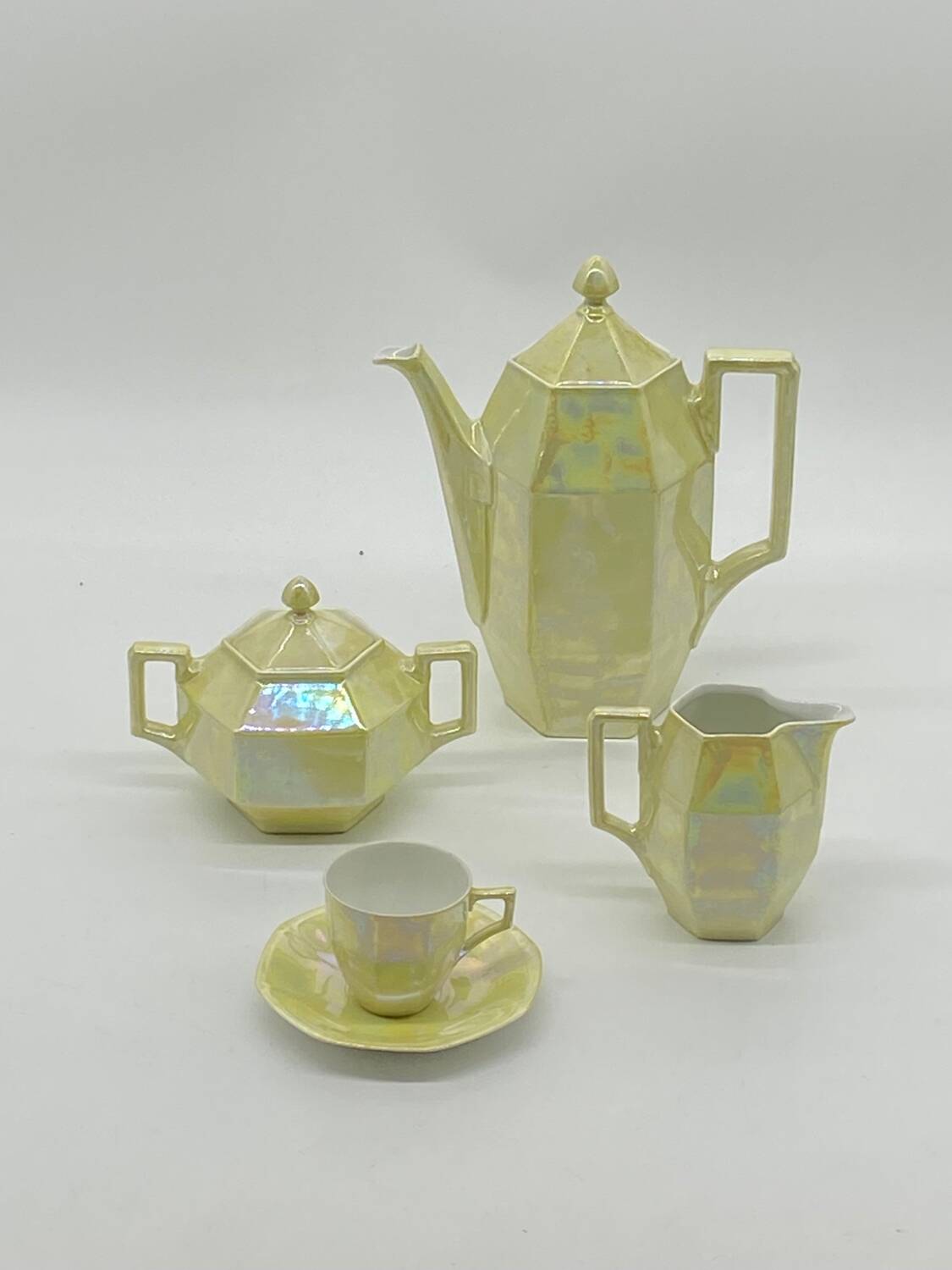 Service à  café porcelaine, ancien vintage nacré , Union K Tchécoslovaquie ,