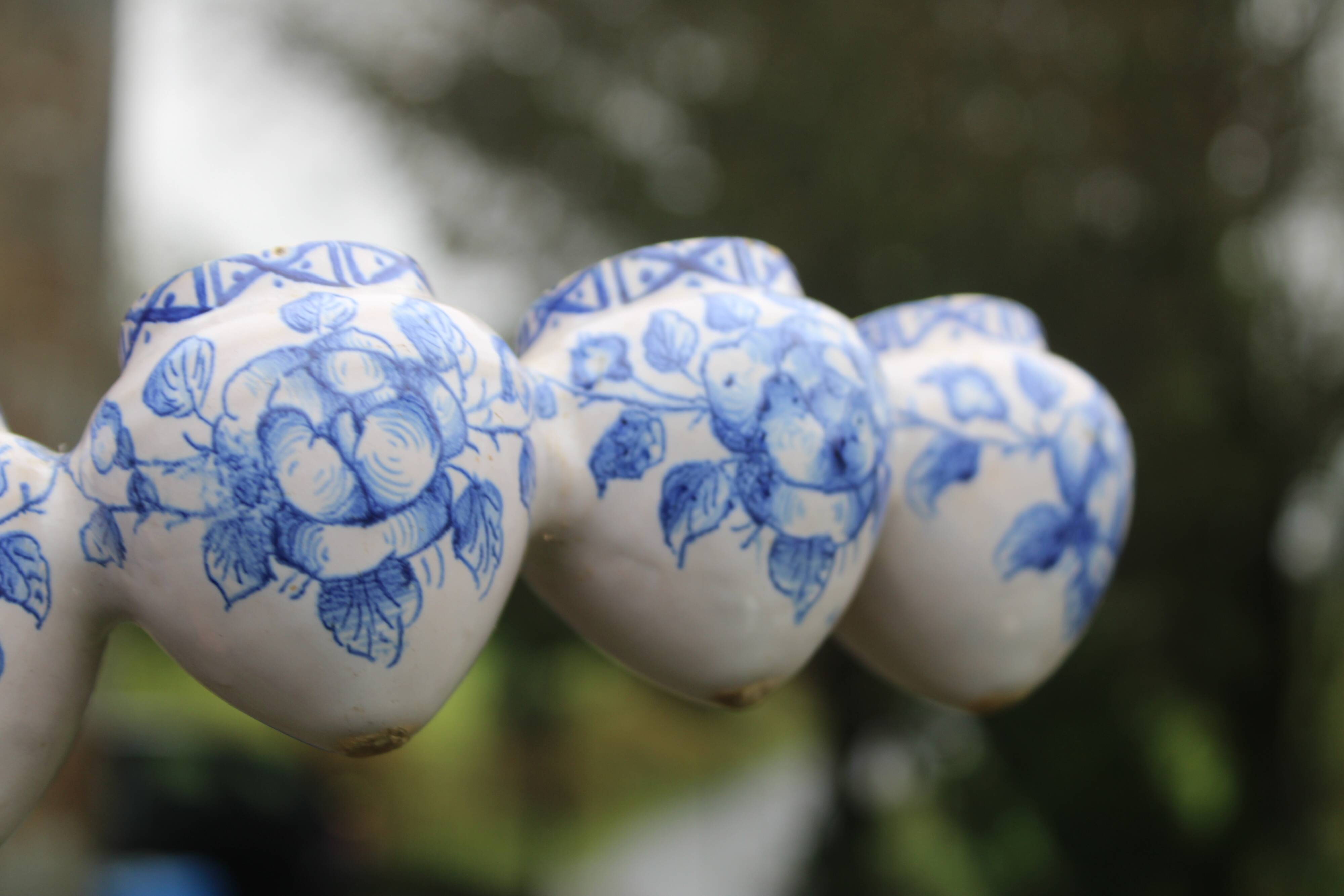 Pair of antique blue ceramic candlesticks • Apothecary size 5x2 (10 burners)